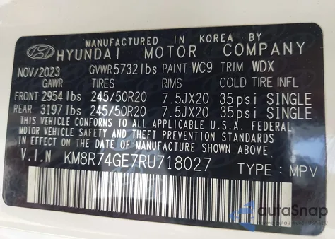 2024 Hyundai Palisade Calligraphy z USA, uszkodzony, nr VIN KM8R74GE7RU718027